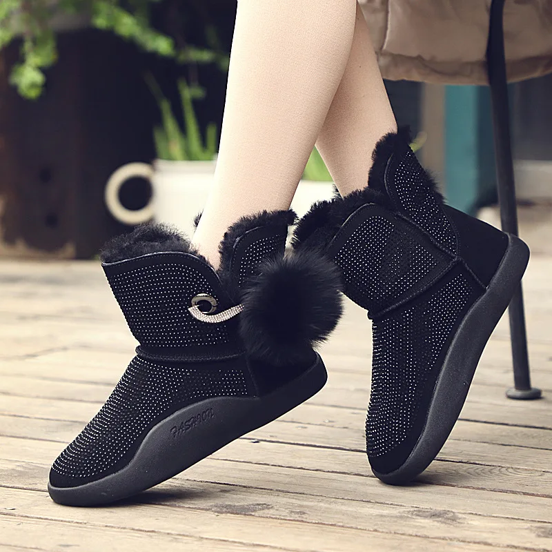 SWYIVY/женские зимние ботинки с хлопковой подкладкой украшенные кристаллами