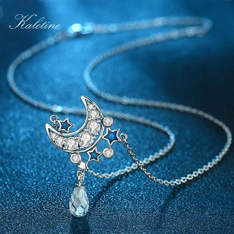 Женское Ожерелье с кулоном KALETINE Moon & Star из стерлингового серебра 925 пробы голубым