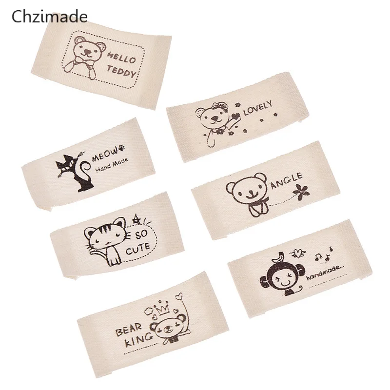 Chzimade 50 шт./лот Животные медведь печатные этикетки моющиеся тканевые Пришивные