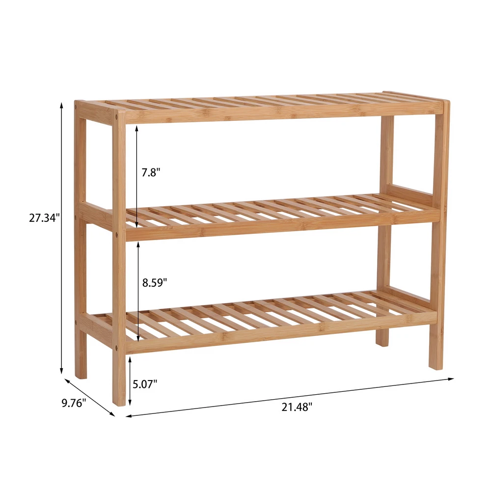 

70 * 25 * 55CM Shoe Rack Bench Shoe Storage 3-Layer Shelf For Entrance Corridor Bathroom Living Room Corridor Bamboo US Direct