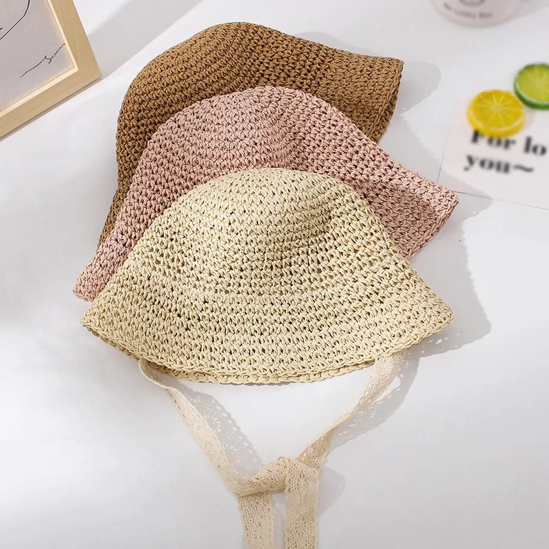 

Baywell Summer Family Look Mother Daughter Straw Hat Korean Ins Mother And Me Sunscreen LaceTie Cap Parent Child Cap