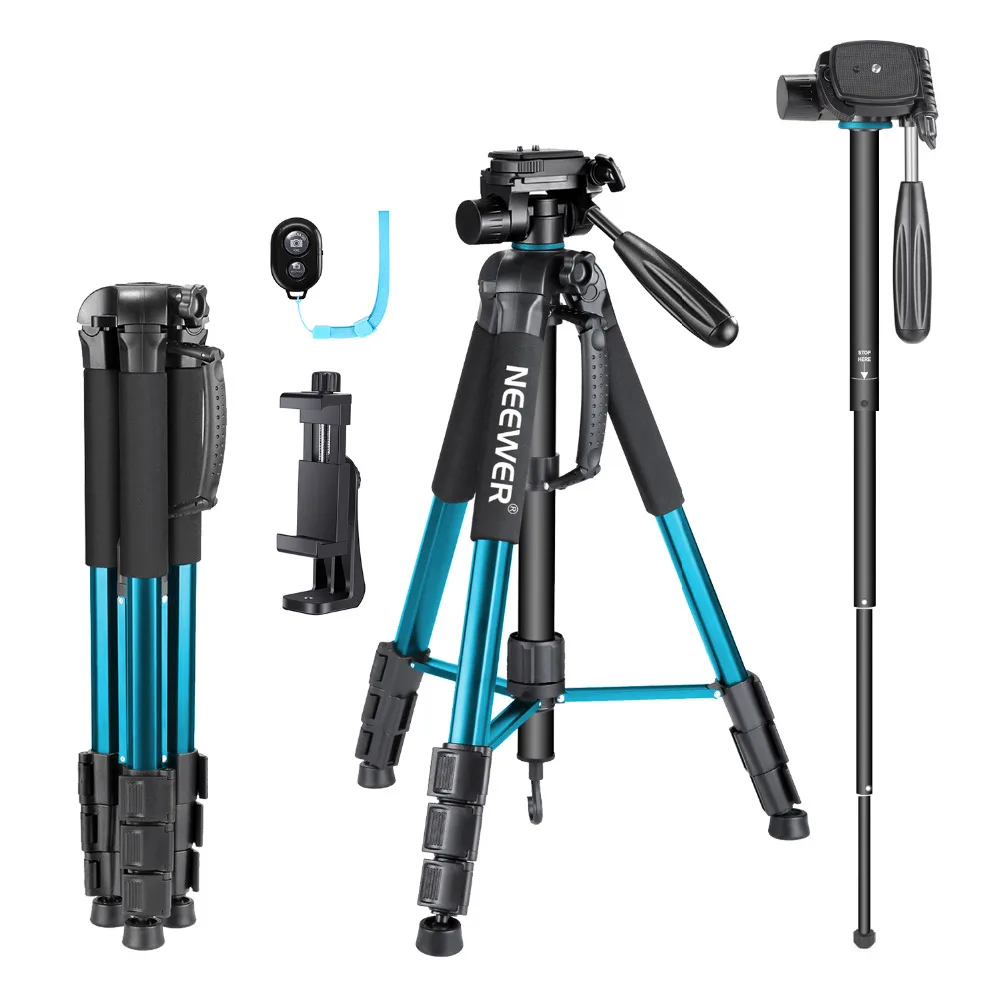 

Neewer 70 inches Aluminium Camera Tripod Monopod with 3-Way Swivel Pan Head,Cellphone Holder,Bluetooth Remote,Bag (SAB264)