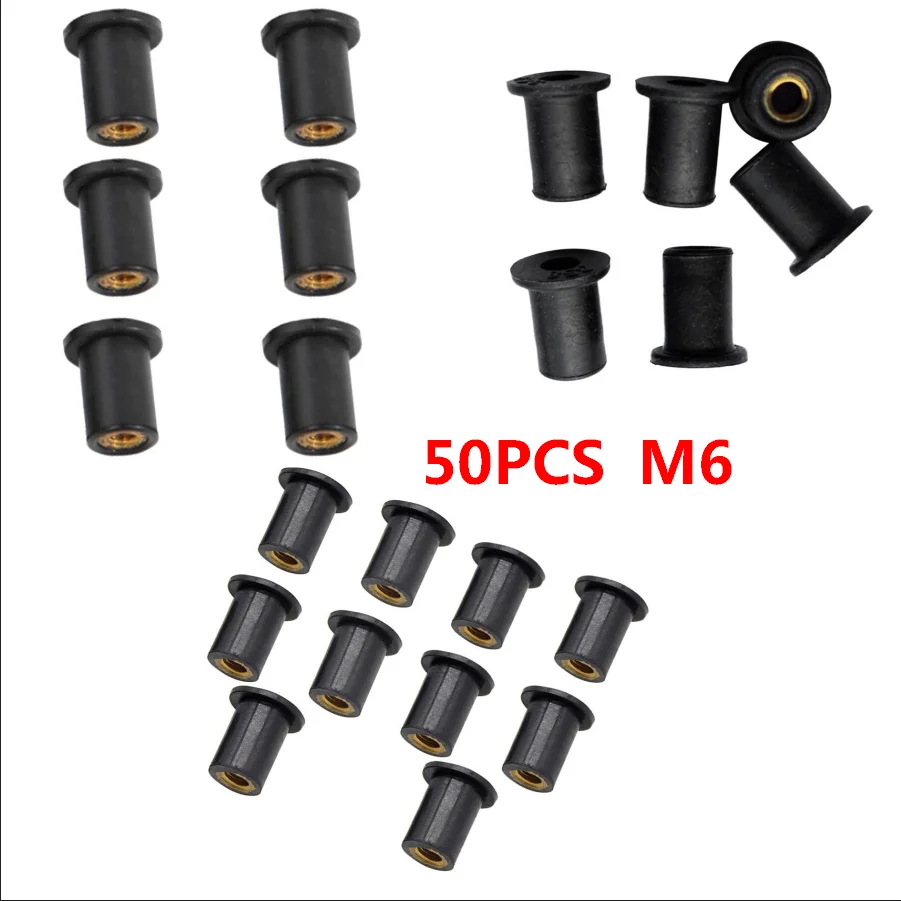 

50 PACK Motocycle M6 M5 Metric Rubber Well Nuts Universal Windscreen Fairing Wellnuts Motorcycle ATV