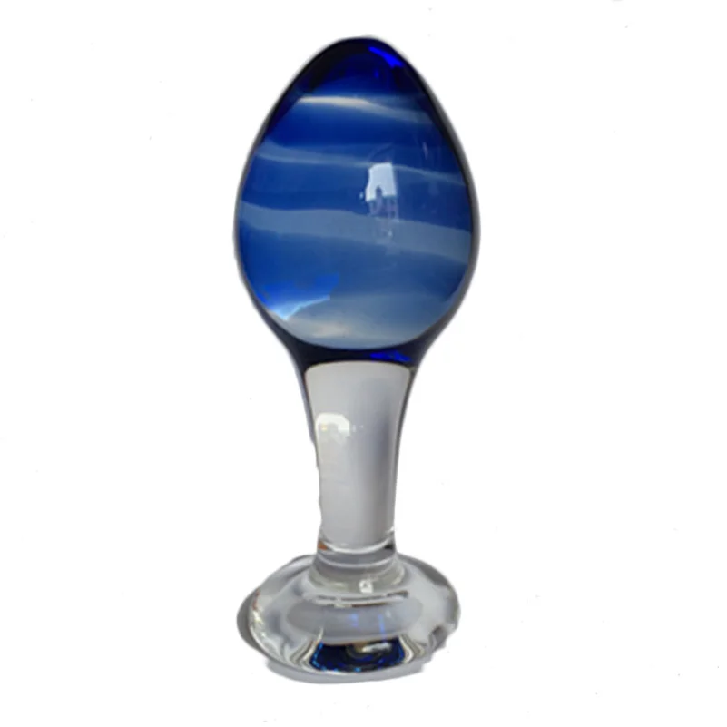 Стеклянная Анальная пробка большой фаллоимитатор с большим шариком синяя для