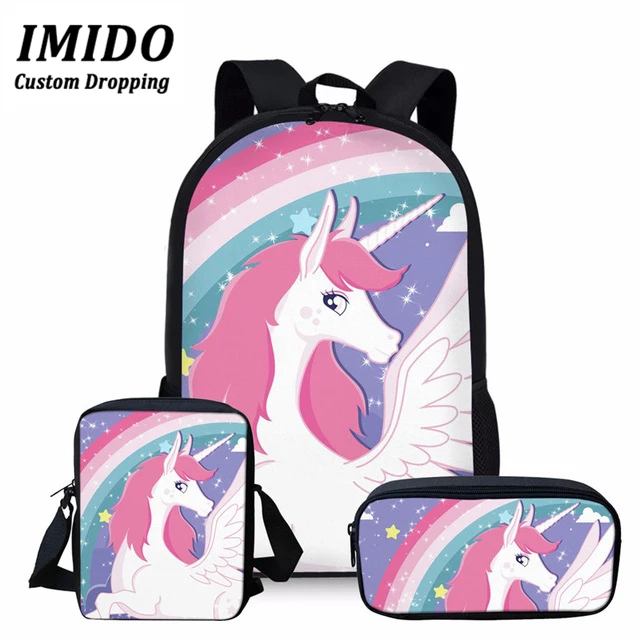 Милый рюкзак с единорогом сумки через плечо для подростков 3 шт./компл. Детский