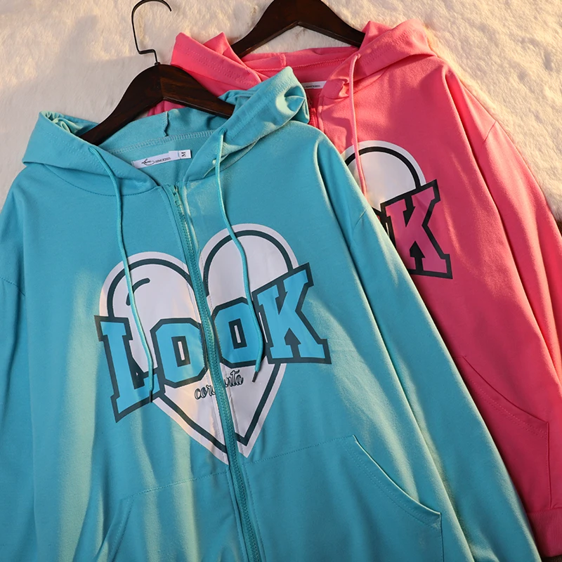 

Zip Up Hooded Sweatshirts Women Pockets Oversized Jacket Coat Y2K Aesthetic Long Sleeve Letters Thin Hoodies Clothes for Teens