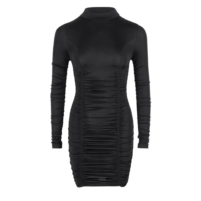 YIYOU Satin Long Sleeve High Neck Waist Bodycon Sexy Mini Dress Autumn Winter Women Fashion Party Elegant Clubbing |
