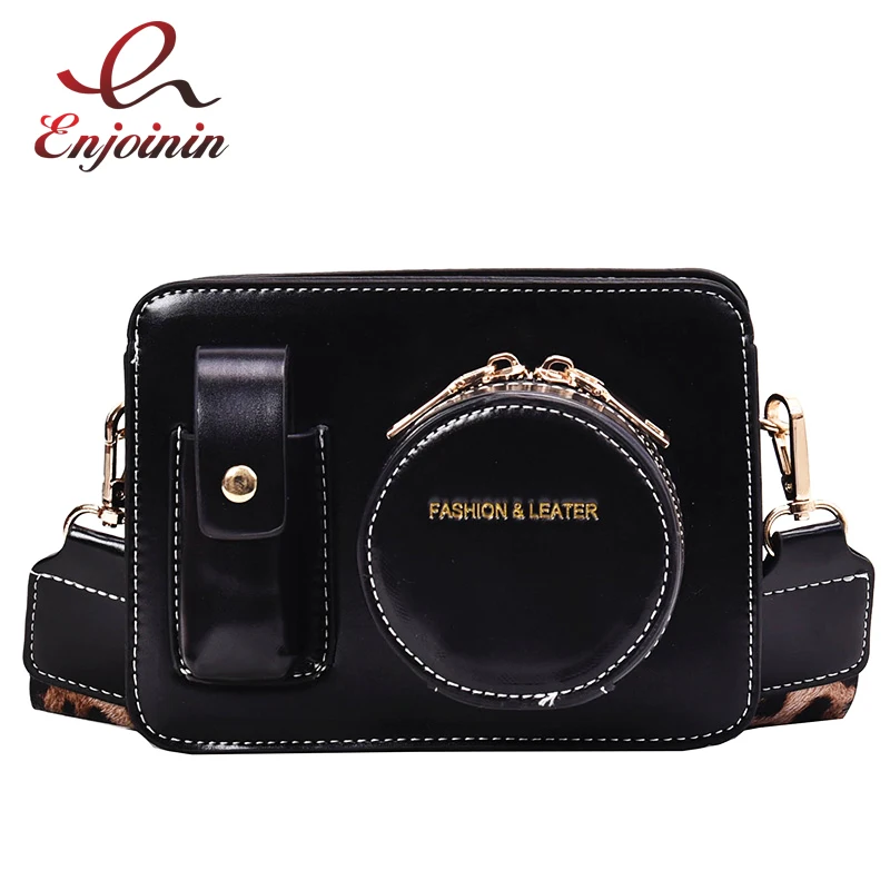 Модная леопардовая женская сумка через плечо в стиле ретро с камерой тоут