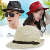 spring and summer hollow straw hat beach hat men and women mesh breathable sun hat jazz hat braided sun hat