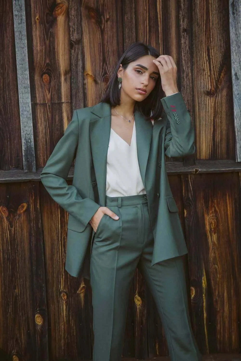 

Green Blazer Ladies Women Suit Double Breasted Casual Coat Jacket Pants Formal Wedding Guest Wear Комплект из 2 предметов