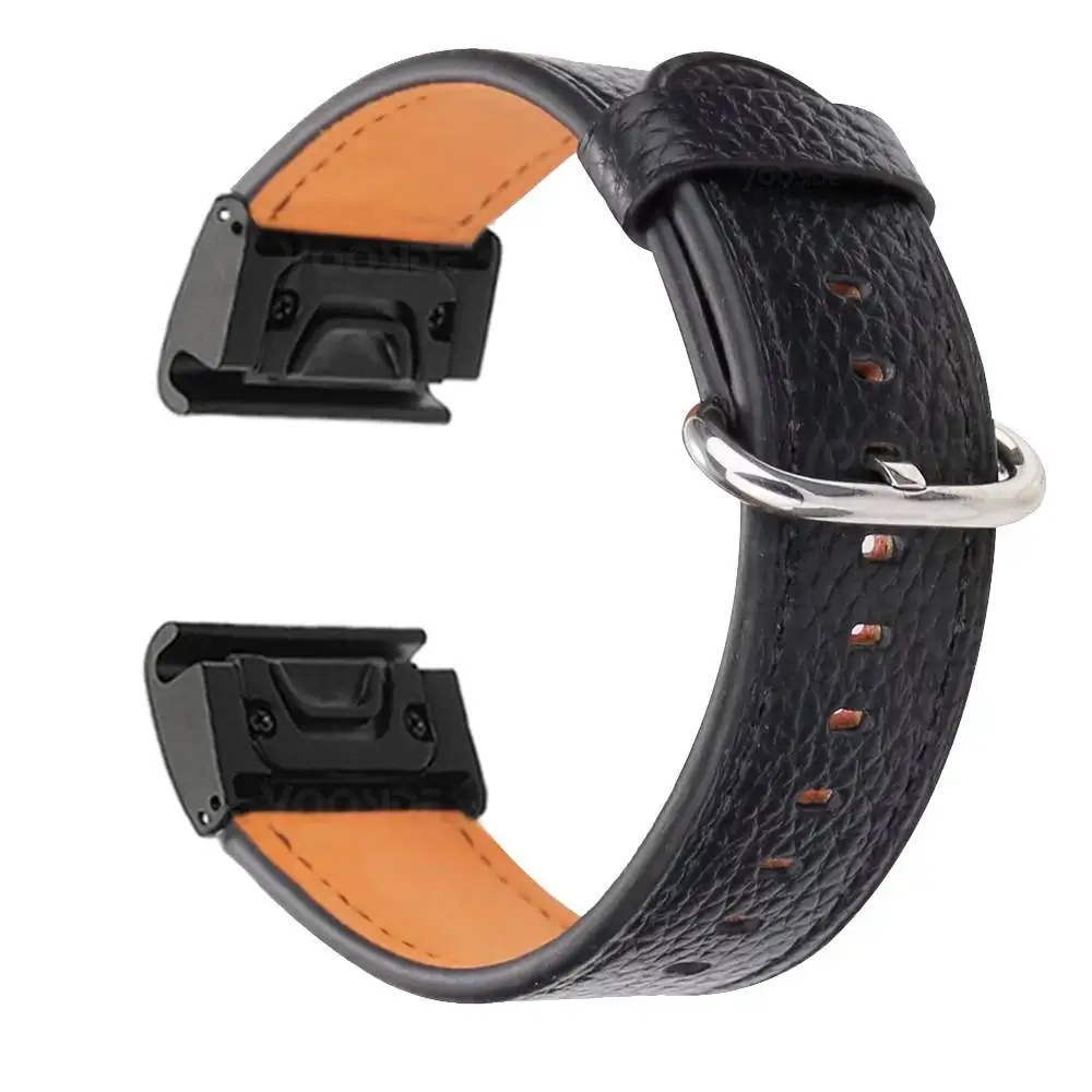 Black Fenix 5X/Fenix 6X кожаный ремешок для часов 26 мм из нержавеющей стали Quick Fit Браслет для Garmin Fenix 5X Plus/Fenix 3/Tactix Charlie - Цвет: Black