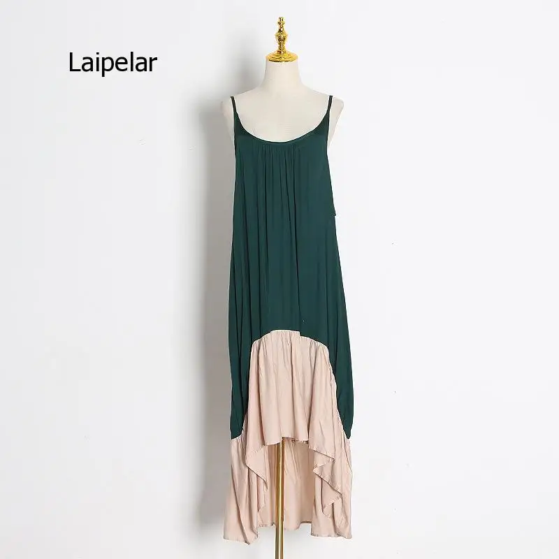 Женское свободное шифоновое платье длинное и удобное на бретельках с