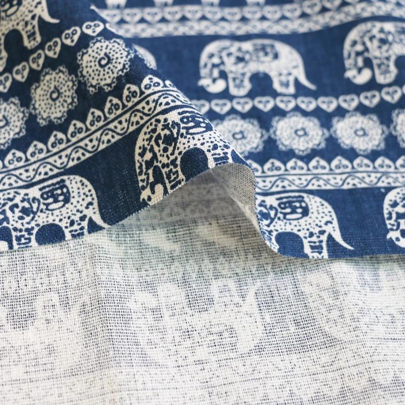 Метр этнический Слон Печать льняные мешки ремесла обивочная ткань для дома темно