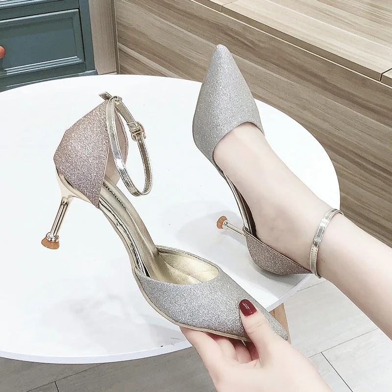 Босоножки женские свадебные на высоком каблуке туфли с острым носком Bigtree