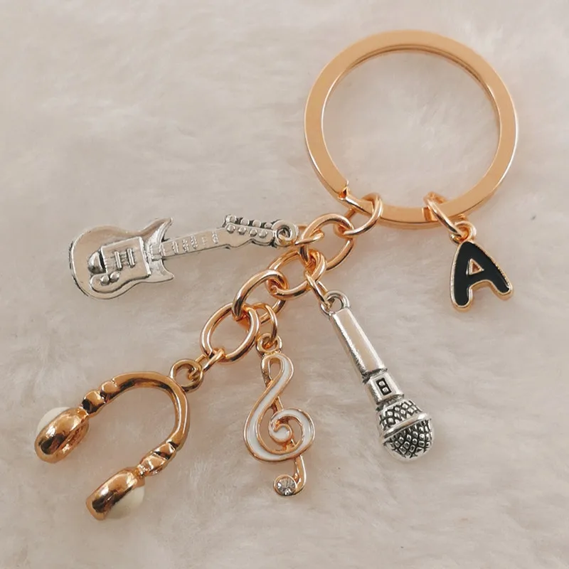 Брелок для ключей с эмалью музыкальная надпись наушники гитара микрофон
