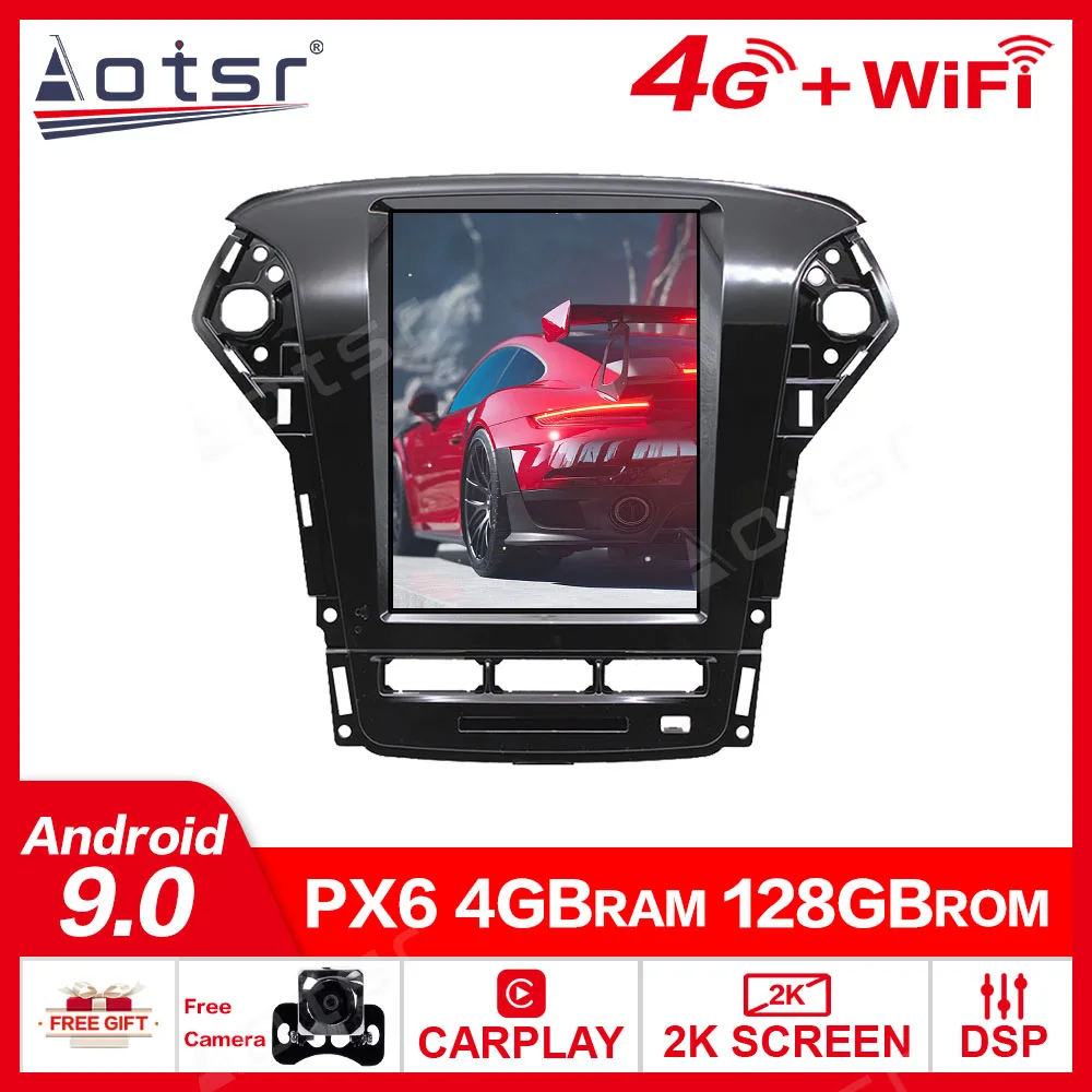 

128G для Ford Fusion MK4 2011-13 Tesla Style Android 9, автомобильный GPS-навигатор, стерео головное устройство, мультимедийный плеер, радио, магнитола