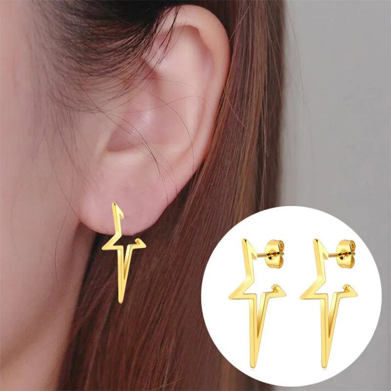 

Geometric Pentagram Women's Stud Earrings Stainless Steel Simple Hollow Star Punk Exaggerated Large Earrings