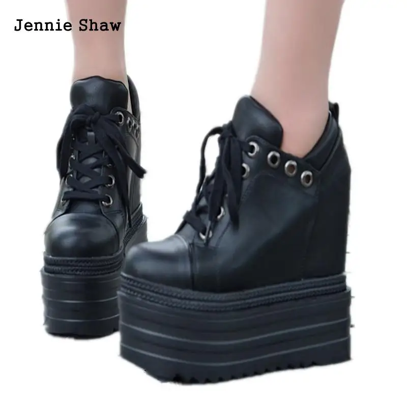 Ботинки на танкетке с толстой подошвой женские ботильоны высоком каблуке со