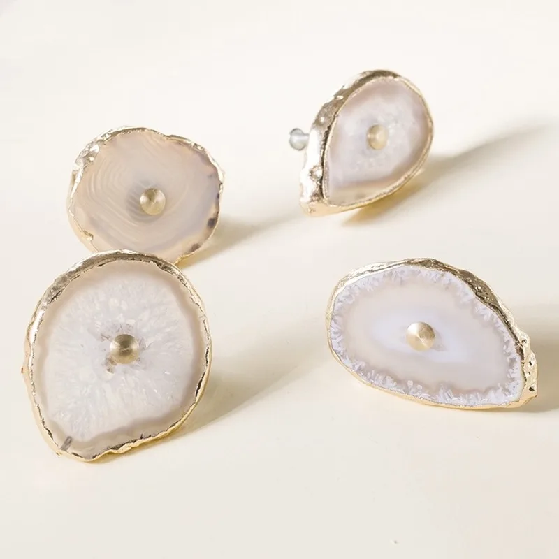 

ordic creative design naturalism handle natural agate brass drawer cabinet door decorative handle