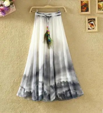 

Женская шифоновая юбка в богемном стиле, Повседневная Длинная летняя юбка с винтажным принтом, 1 шт./лот