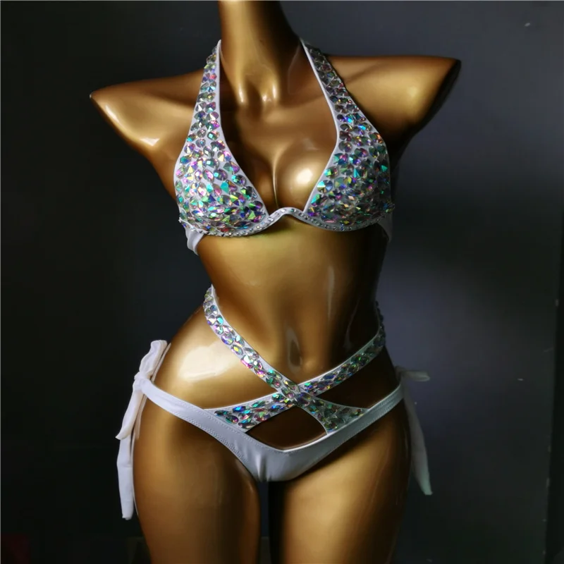 

2021 venus vacation new style diamond bikini set lace hollow out bikini set crystal sexy women bathing suit bling stones swim