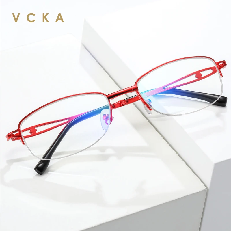 

VCKA Anti Fatigue Folding Reading Glasses Women Half frame Alloy Frame Foldable Portable Presbyopic Eyeglass +1.00 to +3.50