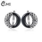 Женские керамические кольца в стиле ретро, круглые керамические серьги-гвоздики в трех цветах, розовые, черные, белые, 2019