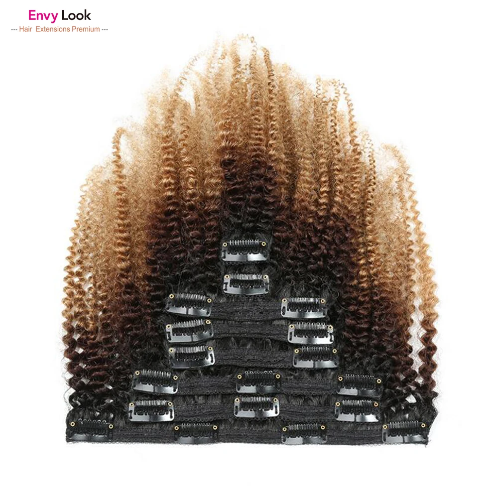 Envy Look Ombre 1B 27 афро кудрявые бразильские человеческие волосы 8 шт. 18 зажимов 120 г