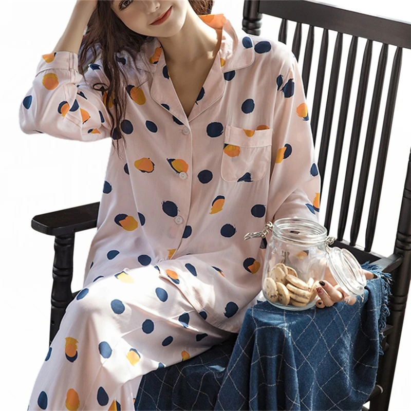 

Fashion Hot Sale 2 Pcs Women Print Pajamas, Long Sleeve V-neck Single-breasted Cardigan + Loose Trousers Nightwear Home Clothes