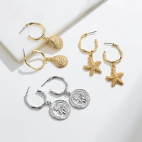 european and american fashion portrait shell starfish earrings ladies retro marine life 2021 trend jewelry