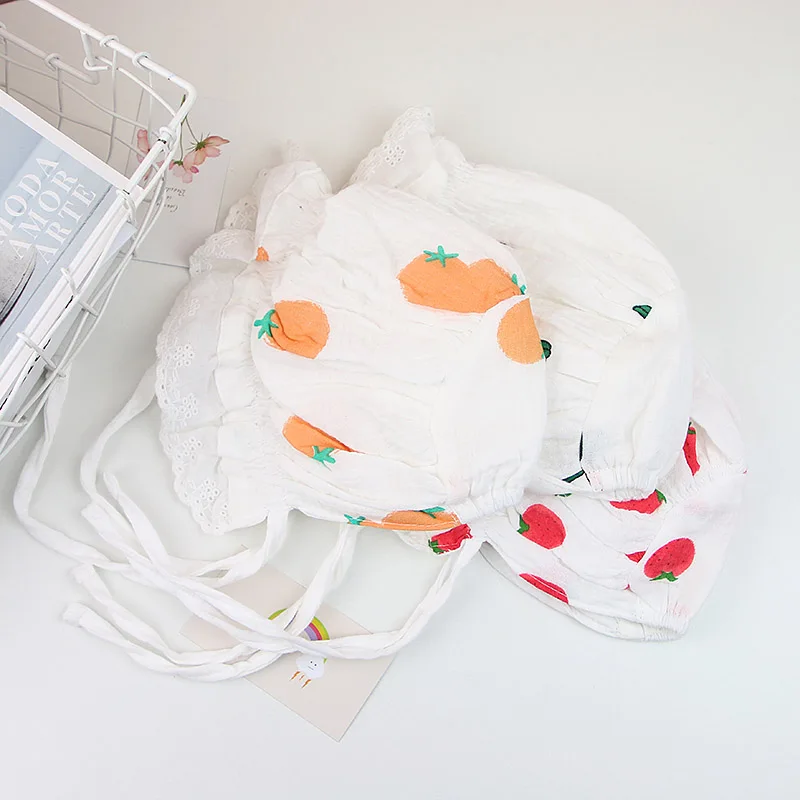 Мягкая хлопковая детская шапка с принтом клубники от солнца для новорожденных