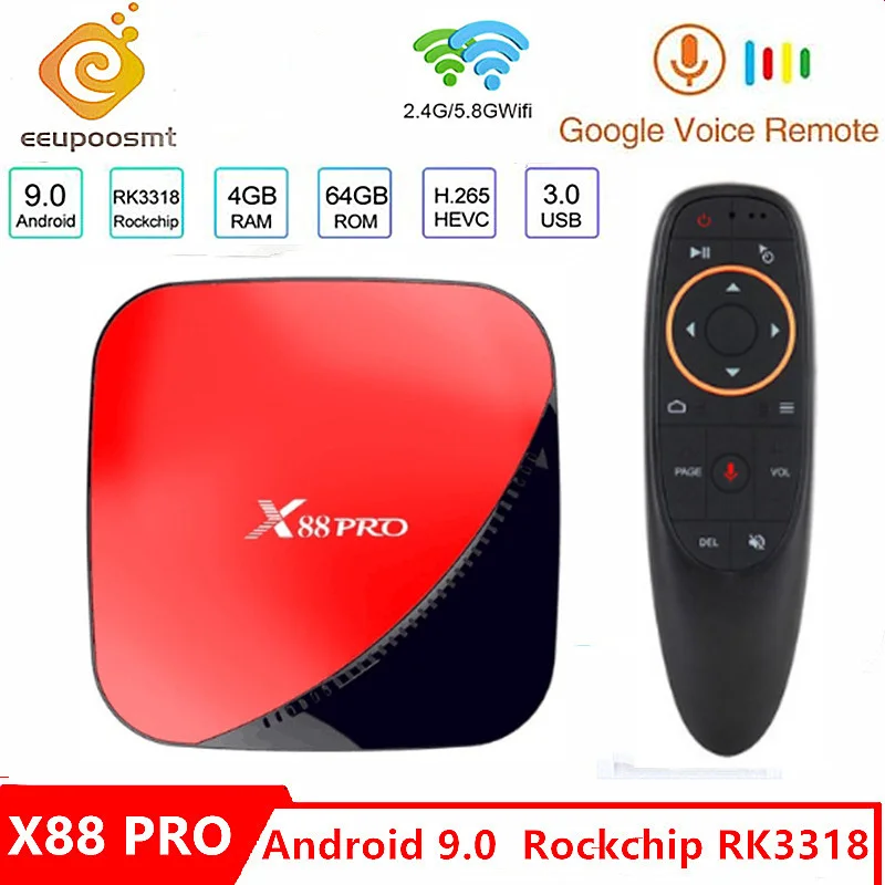 X88 pro Android 9,0 ТВ приставка голосовой гироскоп 4G 64G Rockchip RK3318 4 ядра 2,4G& 5G Wifi 4K HDR телеприставка USB 3,0 Поддержка 3D фильма