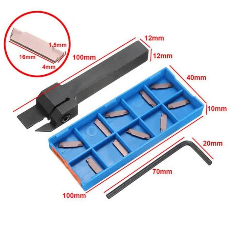 

MGEHR 1212-1.5 12x12x100mm External Grooving Tool Holder With 10pcs MGMN150-G 1.5mm Carbide Insert blades