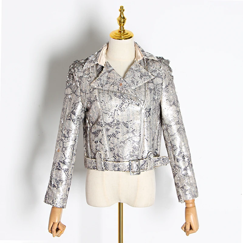 Лоскутные женские пальто с блестками воротник лацканами длинный рукав на молнии