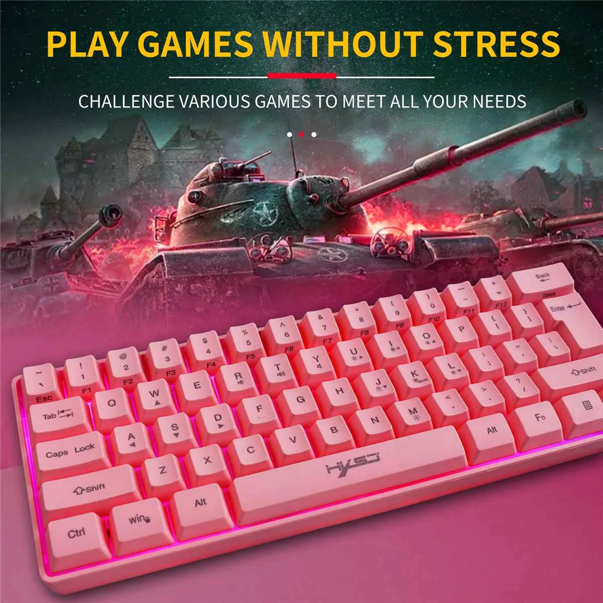 

HXSJ V700 61 Keys Gaming Keyboard Mini Pink Membrane Keyboard Wired RGB Backlit ABS Two-Color Injection Keycap for Home Office
