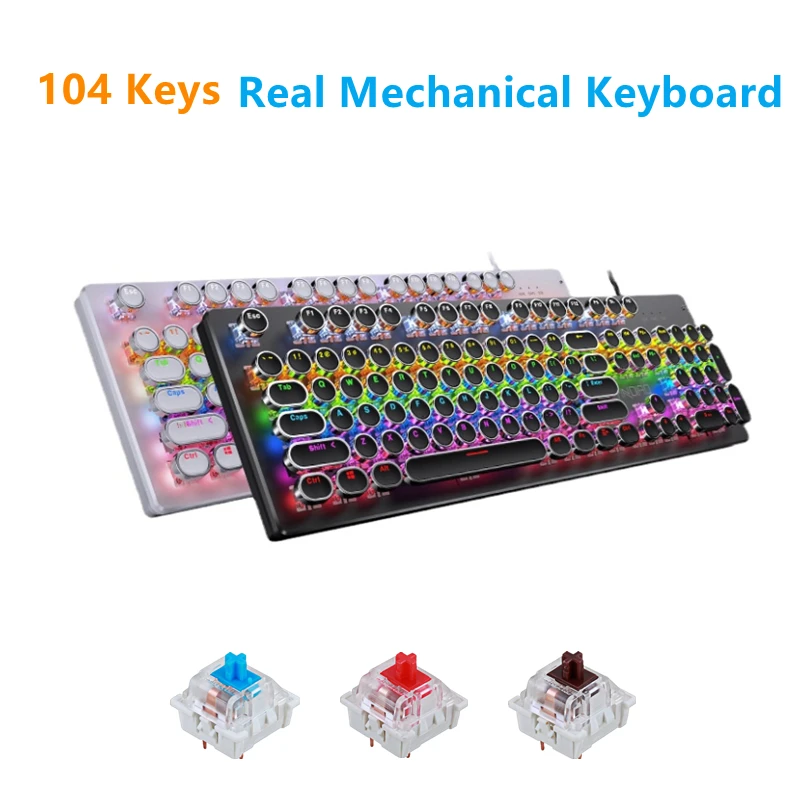 104 Keys Retro Punk Mechanical Keyboard Blue Black Red Switch USB Wired Gaming Keyboards RGB Backlit For PC Laptop Gamers | Компьютеры и