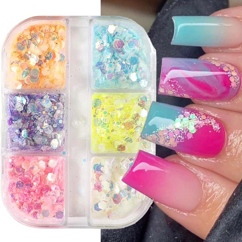 

Светящаяся пудра для ногтей, 6 ячеек