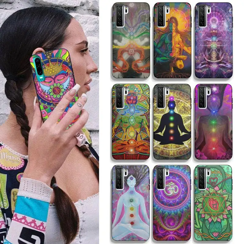 

The Chakra Yoga Phone Case For Huawei P30 Pro Lite P Smart 2020 P40 Pro Nova 5i 6SE P20 Lite Black Cover