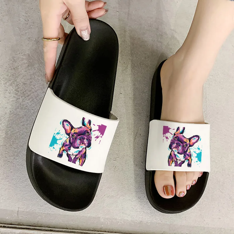 Сандалии женские с принтом в виде французского бульдога таксы мопса для дома и