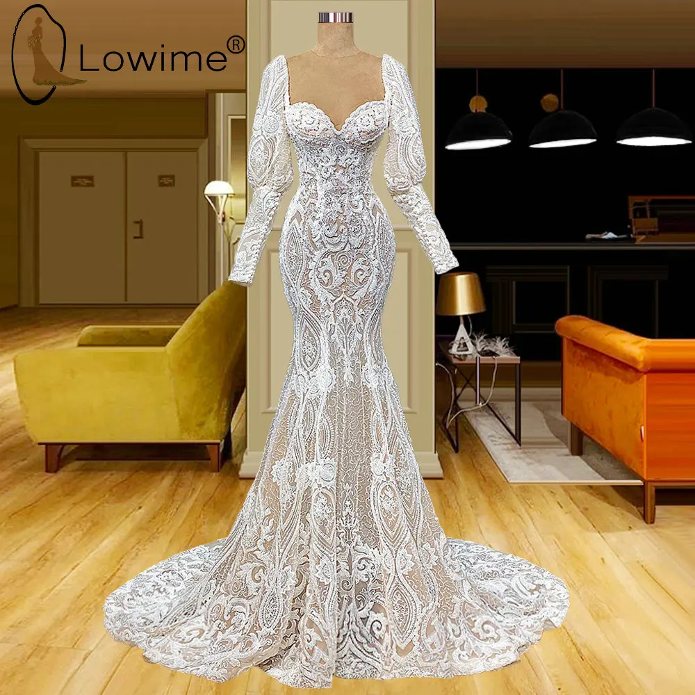 

Elegant Ivory Lace Mermaid Wedding Dresses Long Sleeves Bridal Gowns Vestidos De Novia 2022 Robe De Mariee