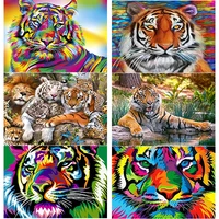 5d diy diamond painting color tiger diamond embroidery animal cross stitch full square round drill crafts art gift home decor