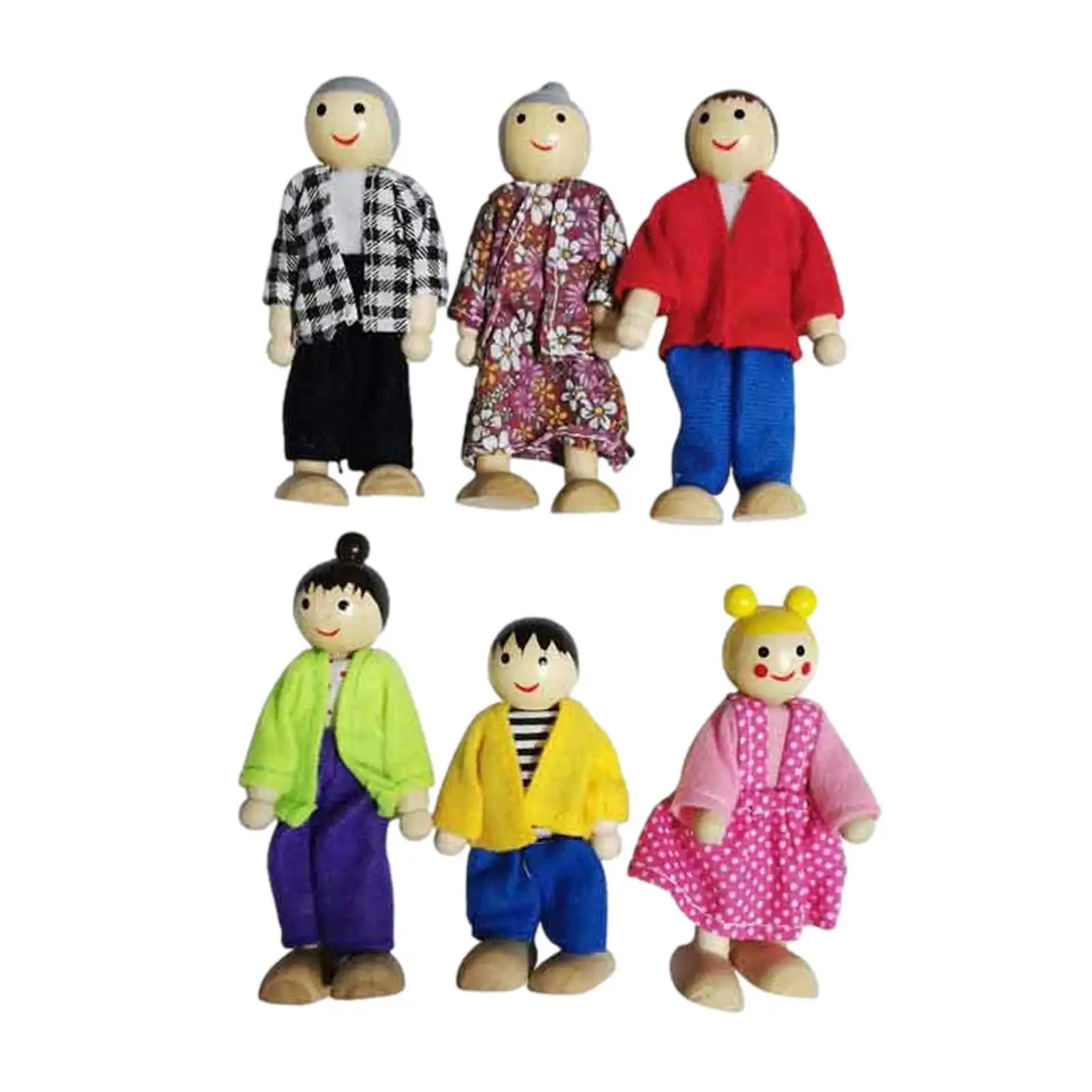 

Wooden Doll Family Furniture House People Wood Puppets Dolls Kid Pretand Play Toys Eye-Hand Coordination Infantis Play Set Toy