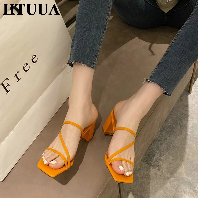 HTUUA/Новинка 2020 года Летние женские шлепанцы Модные прозрачные без задника на