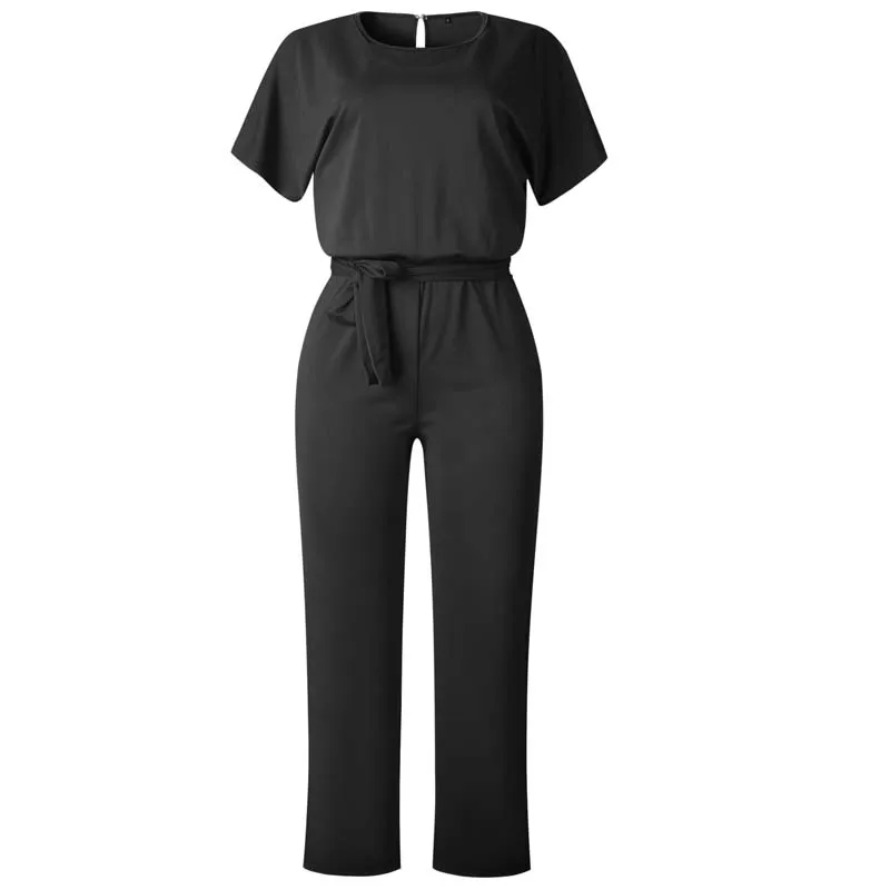 

2021 Summer Black Jumpsuit Women Overalls Elegant Long Plus Size Female Jumpsuits Rompers Lace Up Overall For Woman Jumpsuits