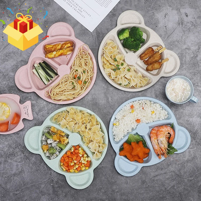 

5 Pcs Wheat Straw Feeding Dinnerware Dinner Set Tableware Cute CartoonPlatte Plate Bowls Platos Para Bebé Baby Dishes Cup Spoon