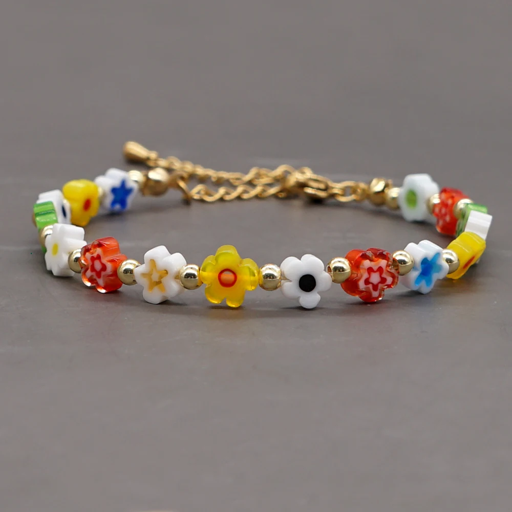 Браслет Go2Boho Y2K женский из нержавеющей стали с цветами и бусинами - купить по