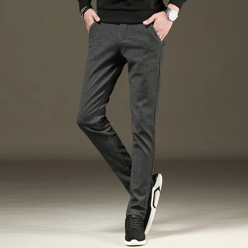 Брюки мужские эластичные с высокой талией повседневные зауженные джинсовые