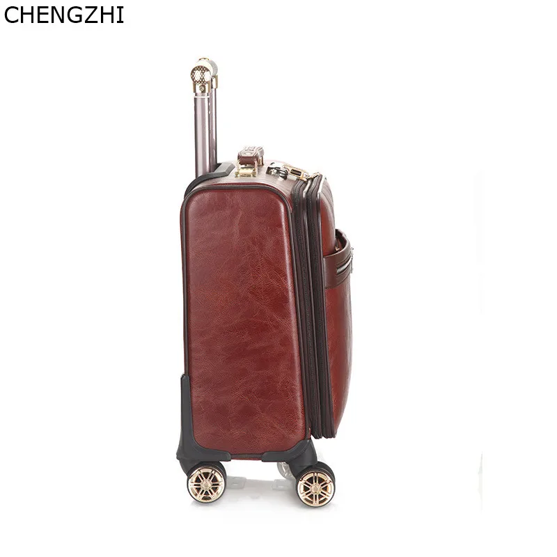CHENGZHI Vintage Men Business Rolling Luggage Spinner 18inch Cabin Trolley Password Suitcase Wheels PU Leather Travel Bag | Багаж и сумки