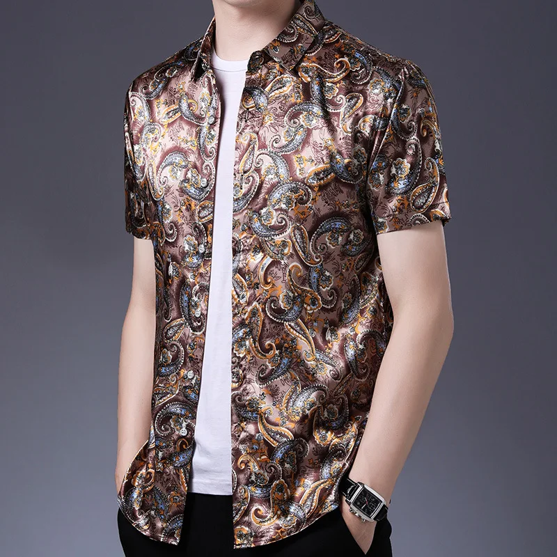 

Paisley Print Shirts Men 2021 New Short Sleeve Thin Casual Mens Shirt Daily Wedding Work Camisas Business Luxury Chemise Homme
