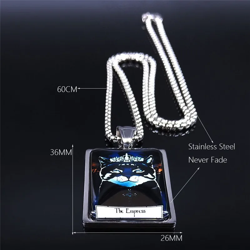 

Tarot glacoide Felis-the Empress Cream Stainless Steel Glass Necklaces Silver Color Necklace Men/Women Jewelry collier NXS03